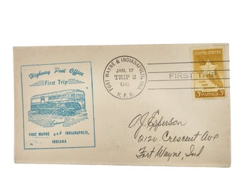 First Trip 1949 Fort Wayne Indianapolis Indiana HPO Trip 2 Stamped Envelope