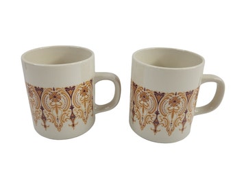 Vintage Marco Polo Coffee Tea Cups Mugs Set of 2 Bohemian Gold Burgundy Boho