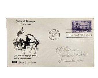 First Day Of Issue Cover 1951 Battle of Brooklyn Stamped Embossed Envelope