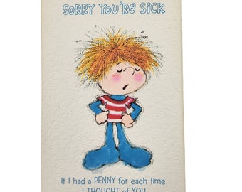 Recupérate Tarjeta, Lo siento, estás enfermo, Vintage 1978 American Greetings, Sin usar, Tarjeta solamente