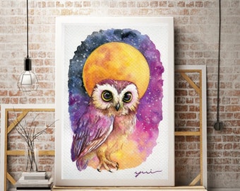 Printable owl art, Hand painted 100%,instant download, home Decor,wall art, Card making