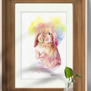 STAMPA – Dolce coniglietto Dipinto ad acquerello 7,5 x 11” Dipinto a mano 100%, arte, acquerello, fatto a mano, coniglio, minimalista, contemporaneo, regalo, fauna selvatica