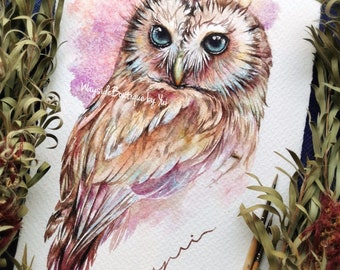 Owl - ORIGINAL watercolor painting 7.5x11 inches