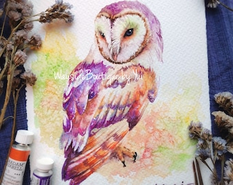 Bran owl - ORIGINAL watercolor painting 7.5x11 inches, Hand paint