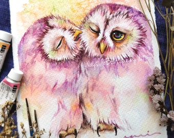 Snuggle - ORIGINAL watercolor painting 7.5x11 inches