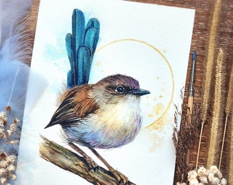 Wren Bird ORIGINAL watercolor painting 5x7 inches, 100% Hand painted Not print,gift, wall art, gift for her mom, valentine, love, home decor