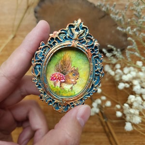 Mini squirrel Watercolor Painting framed, Original Hand-Painted bird Art,small Wall Decor, mini animal framed gift
