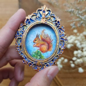 Mini squirrel Watercolor Painting framed, Original Hand-Painted bird Art,small Wall Decor, mini animal framed gift