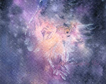 PRINT –Owl Spirit no2 Watercolor painting 7.5 x 11”