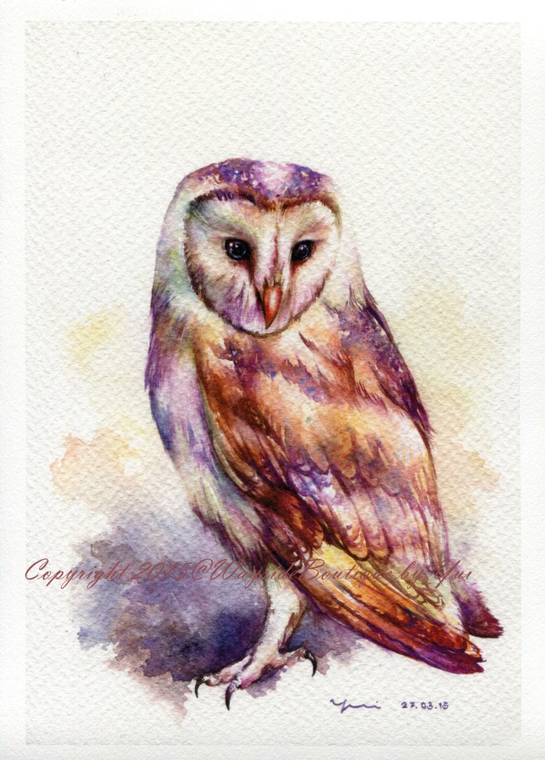 PRINT The Owl Watercolor painting 7.5 x 11 image 1