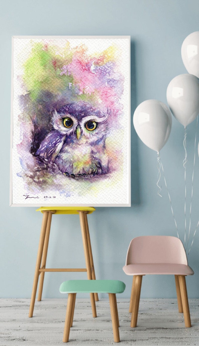 Printable owl art, Hand paint 100%,instant download, home Decor, png image 2