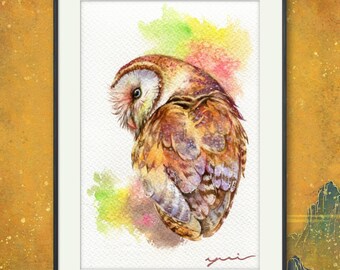 PRINT – Watercolor painting 7.5 x 11” from Hand paint 100%, art, watercolor, Hand made, owl art, minimalist, Contemporary, gift, Wildlife