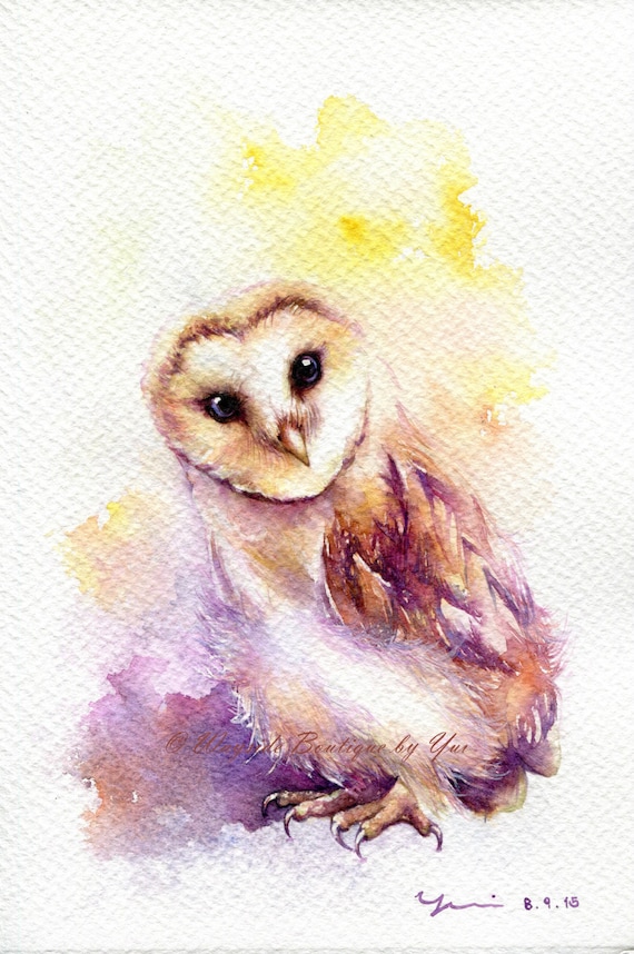 Print Little Barn Owl Watercolor Painting 7 5 X 11 Etsy