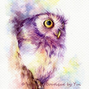 PRINT -  Owl watercolor painting 7.5 x 11 inches Reproduction of my Original Watercolor painting.Hand-painted 100%, Contemporary,owl, gift