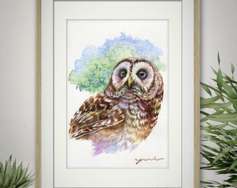 PRINT – Watercolour painting 7.5 x 11”  from Hand paint 100%, art, watercolor, Hand made, owl art, minimalist, Contemporary, gift, Wildlife