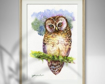 Owl - ORIGINAL watercolor painting 7.5x11 inches