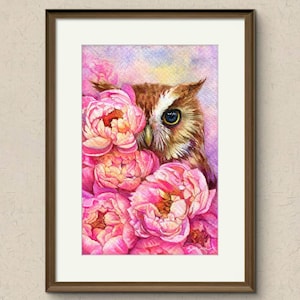 Escondite - Pintura de acuarela ORIGINAL 7,5 x 11 pulgadas, pintura a mano, no impresión, hecho a mano, minimalista, contemporáneo, regalo, vida silvestre, flor, peonía