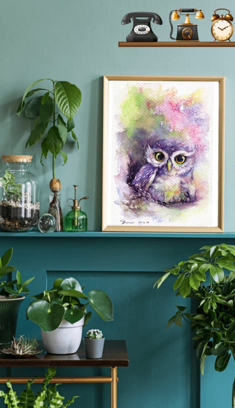 Printable owl art, Hand paint 100%,instant download, home Decor, png image 3
