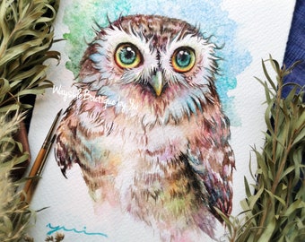 Owl - ORIGINAL watercolor painting 7.5x11 inches