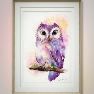 Guarda nei miei occhi Dipinto ad acquerello ORIGINALE 7,5x11 pollici, dipinto a mano al 100%, arte, fatto a mano, gufo, minimalista, contemporaneo, regalo, fauna selvatica