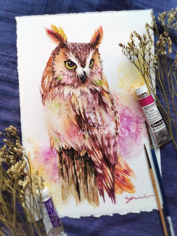 Owl ORIGINAL Watercolor Painting 7.5x11 Inches | Etsy