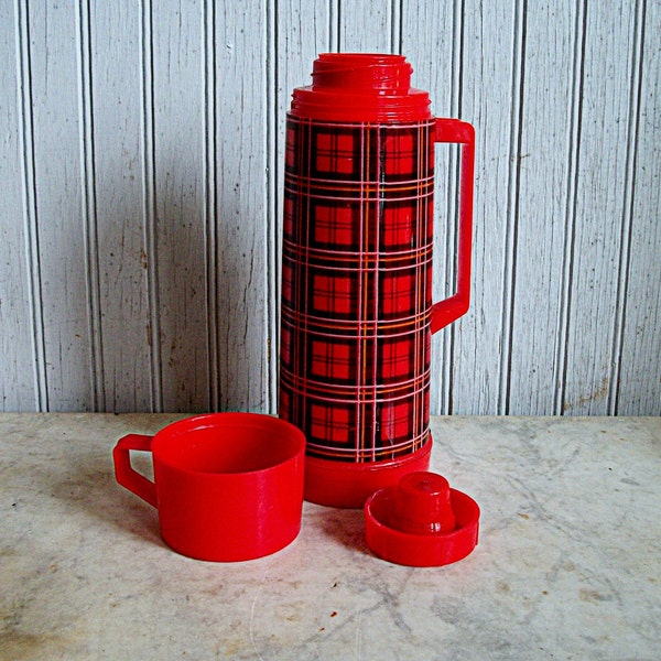 Vintage Red Plaid Thermos by Alladin