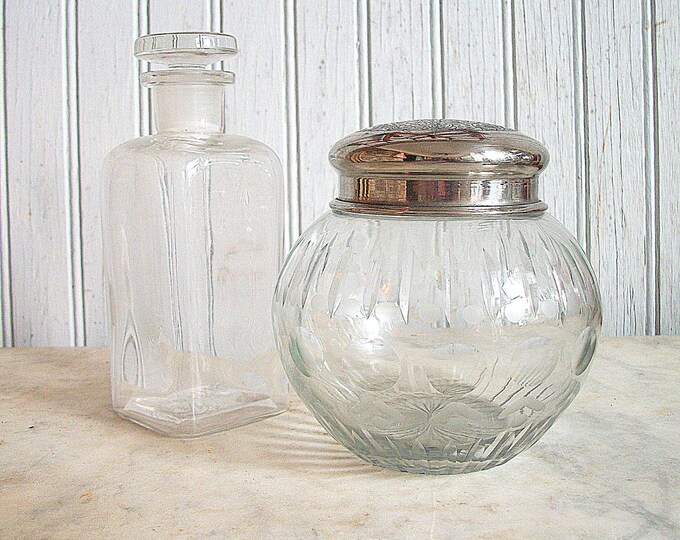 Vintage Glass Vanity Jar and Bottle Etsy