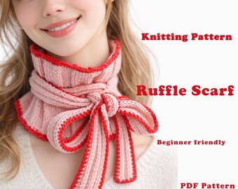 Patrón de tejido de bufanda con volantes en PDF, patrón de tejido de bufanda para principiantes, bufanda romántica para el cuello, descarga instantánea, accesorio de tejido fácil