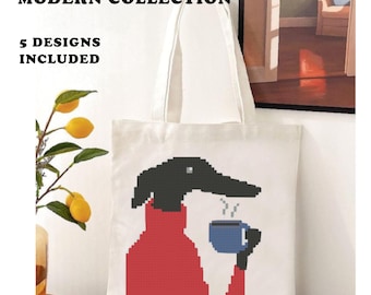 Conjunto de patrones de punto de cruz de perro salchicha moderno: 5 patrones de punto de cruz para intarsia, Fair Isle y crochet (PDF)