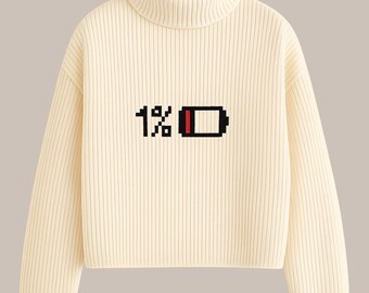 Patrón de tejido para batería baja: gráfico divertido de batería baja del 1% para suéter, punto de cruz o bordado, descarga digital