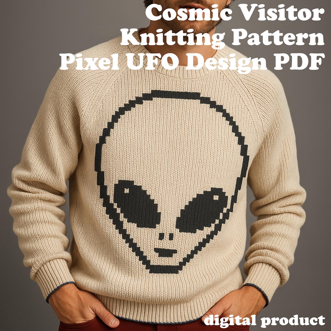 Alien Face Knitting Pattern PDF | Space Theme Embroidery Chart | Pixel ...