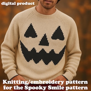 Halloween Pumpkin Knitting/Embroidery Pattern, Jack O’Lantern Sweater Chart, 60x39 and 35x23 Stitches PDF PNG JPEG Download