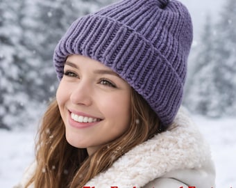 Patrón de gorro fácil de tejer en PDF / Gorro de canalé para principiantes / Proyecto de tejido rápido de 2 horas (descarga instantánea)