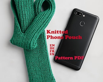 Patrón de funda para teléfono con agujas de tejer de moda en PDF. Tutorial de funda para teléfono DIY, patrón fácil de agujas de tejer para principiantes, descarga digital.