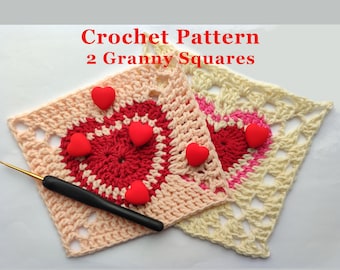 Patrón de crochet "Cuadrado de la abuela con forma de corazón" – Motivos lisos y con encaje (PDF en 4 idiomas)