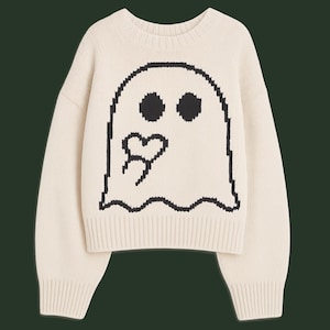 Cute Ghost with Heart Cross Stitch or Knitting Pattern – Halloween Cartoon PDF Chart