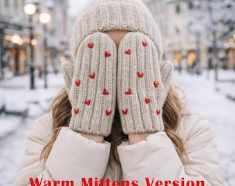 Patrón de guantes y mitones de crochet con corazones bordados / Patrón PDF de crochet fácil para principiantes