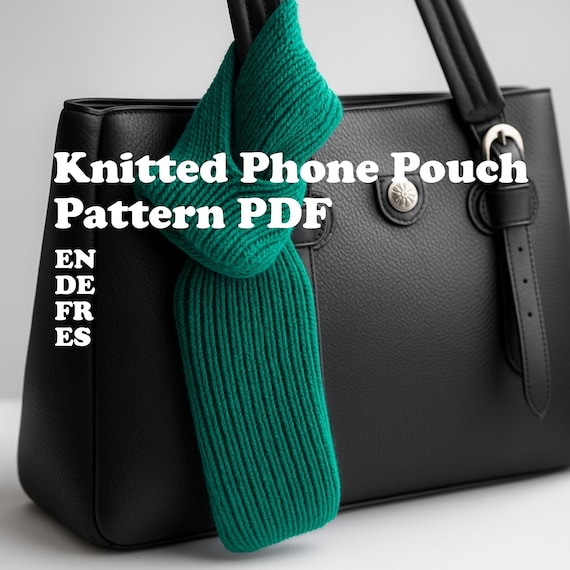 Knitted Phone Pouch Pattern PDF Ribbed iPhone Pocket Knitting needles Tutorial, Digital Phone Sleeve Pattern, Easy Beginner Knit Bag Pattern