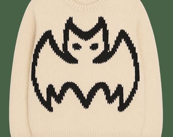 Patrón de tejido/bordado de murciélago de Halloween, gráfico de suéter espeluznante, descarga PDF, PNG y JPEG, 60 x 60 puntos