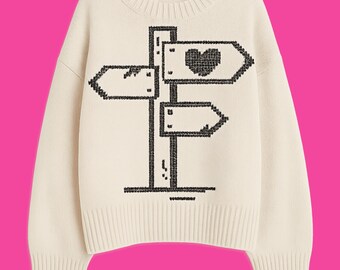 Gráfico de punto con letrero de corazón: patrón de punto de cruz y tejido, descarga instantánea en PDF, PNG y JPEG (70 x 78 puntos)