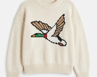 Patrón de gráfico de píxeles de pato (55 x 48), gráfico de animal adorable, diseño para tejido y bordado, motivo de suéter, descarga digital en PDF