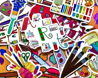 Confezione da 50 adesivi artistici, adesivi per pittura, adesivi per disegno creativo, adesivi colorati con pennello, adesivi impermeabili per artisti e studenti
