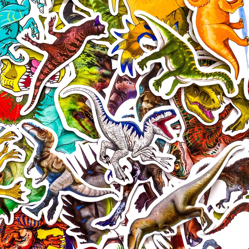 Single Dinosaur Sticker Pack of 50 Dinosaur Stickers, T Rex Stickers, Prehistoric Animal ...