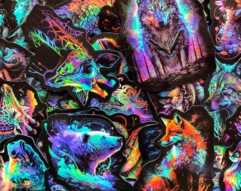 Confezione da 50 adesivi di animali al neon, adesivi colorati e selvaggi, adesivi di creature psichedeliche, adesivi arcobaleno psichedelici, adesivi impermeabili per adolescenti