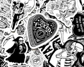 Confezione da 50 adesivi gotici, adesivi stregoneschi in bianco e nero, adesivi dark art, adesivi impermeabili per amanti del gotico, fan delle streghe, collezionisti