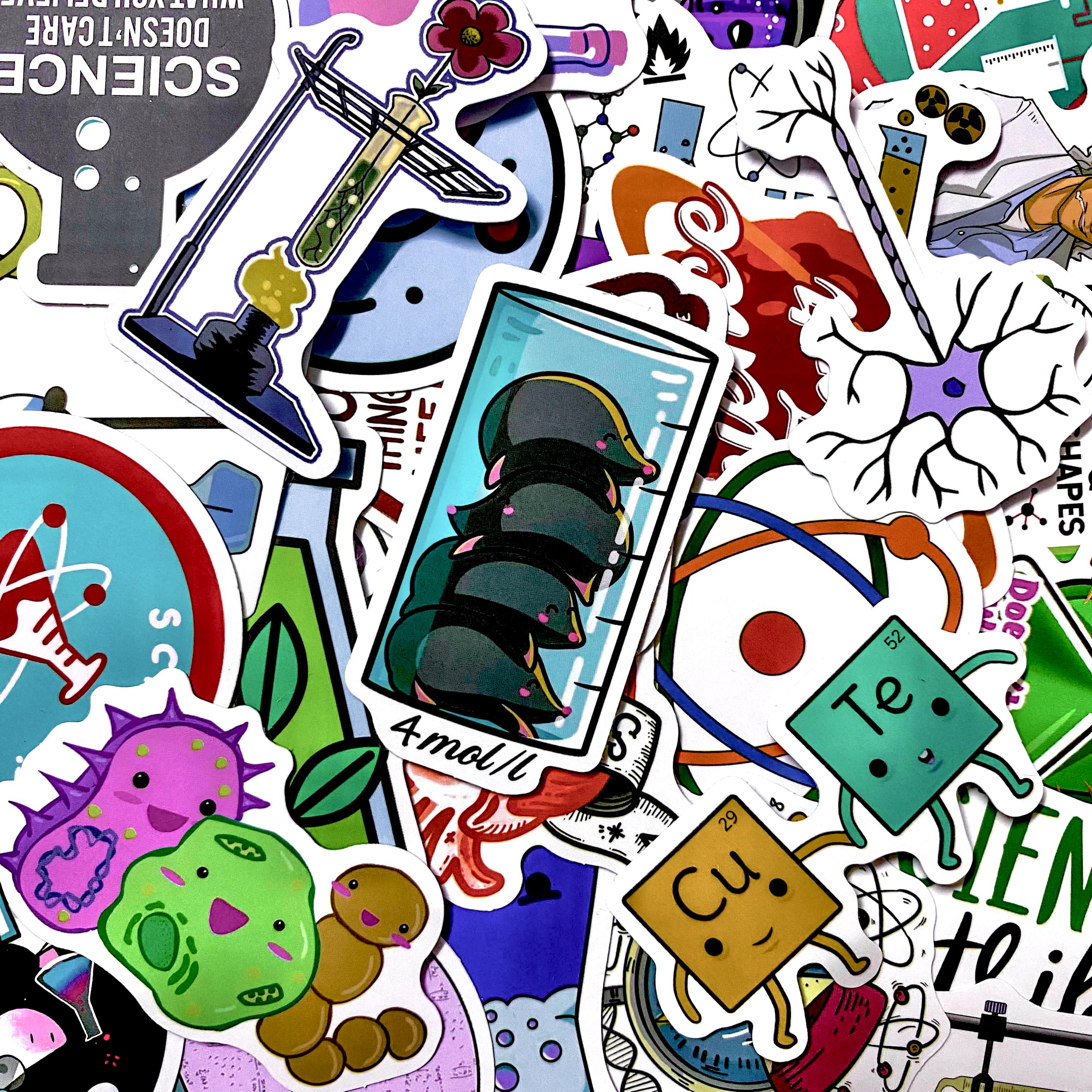 Pack of 50 Science Stickers, Chemistry Lab Stickers, Physics Geek ...