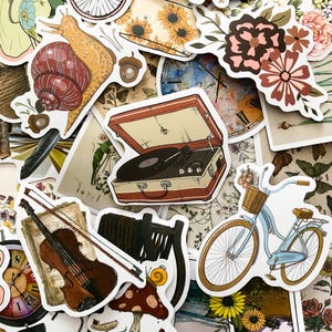 50 willekeurige vintage cottagecore-stickers, retro esthetische stickers, waterdichte ouderwetse stickers voor dagboek, plakboek, waterfles