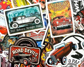 Confezione da 50 adesivi per auto d'epoca, adesivi per hot rod, adesivi per muscle car americane, adesivi per auto retrò, adesivi impermeabili per gli amanti delle auto