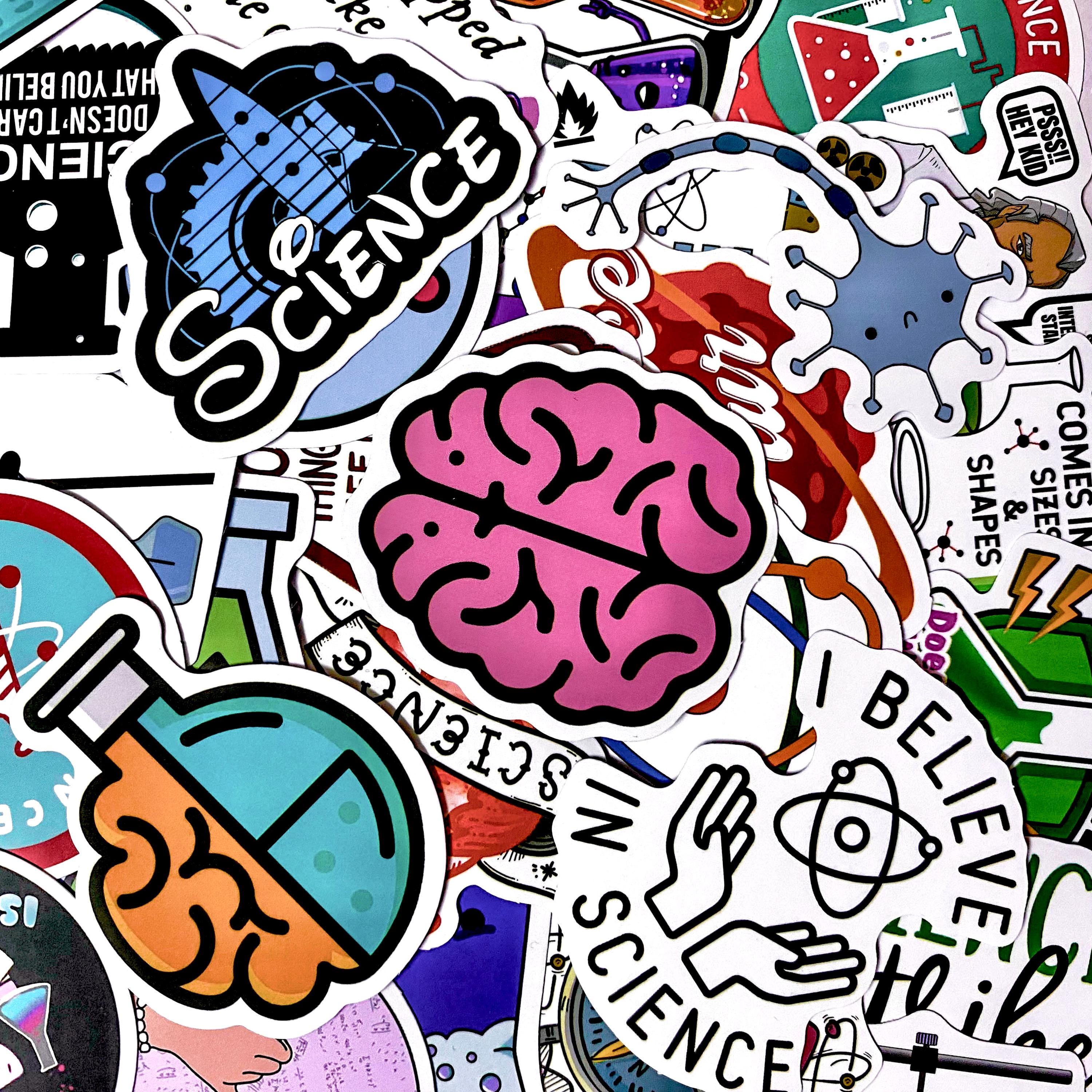 Pack of 50 Science Stickers, Chemistry Lab Stickers, Physics Geek ...