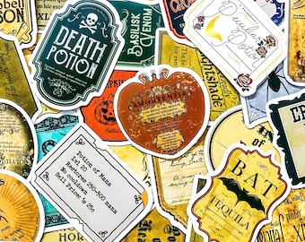 Pack of 50 Witchy Potion Stickers, Vintage Poison Label Stickers, Gothic Apothecary Stickers, Waterproof Witchcore Stickers for Witch Lovers